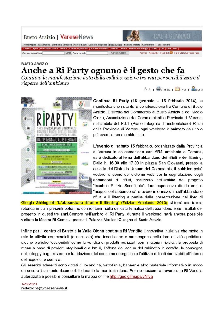 Varesenews 14.02.2014 Riparty littering