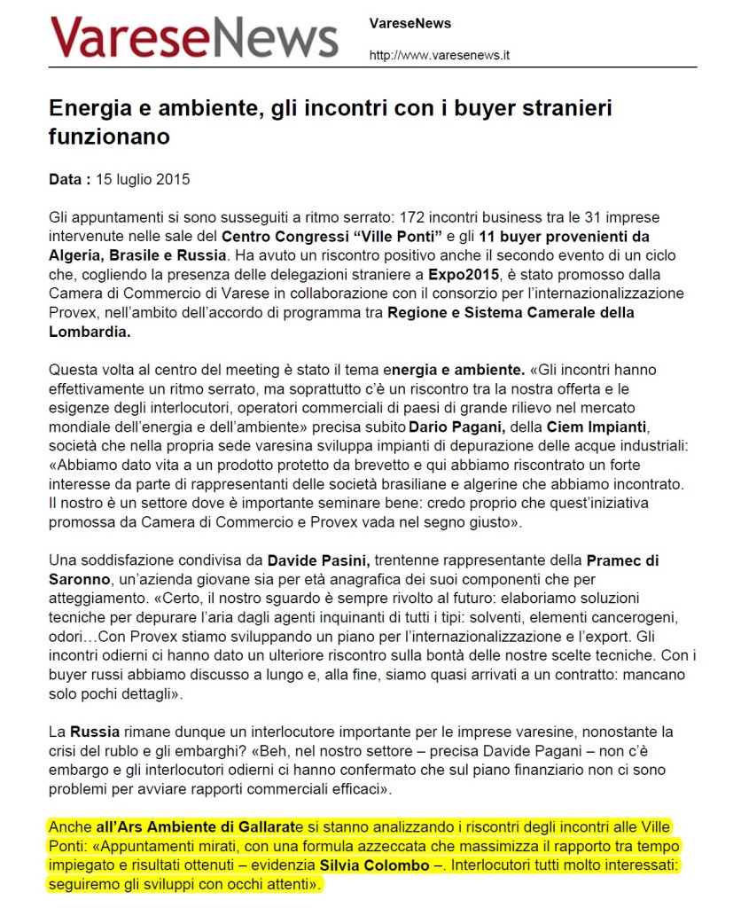 Varesenews 15.07.2015 incontro con buyer stranieri a Varese