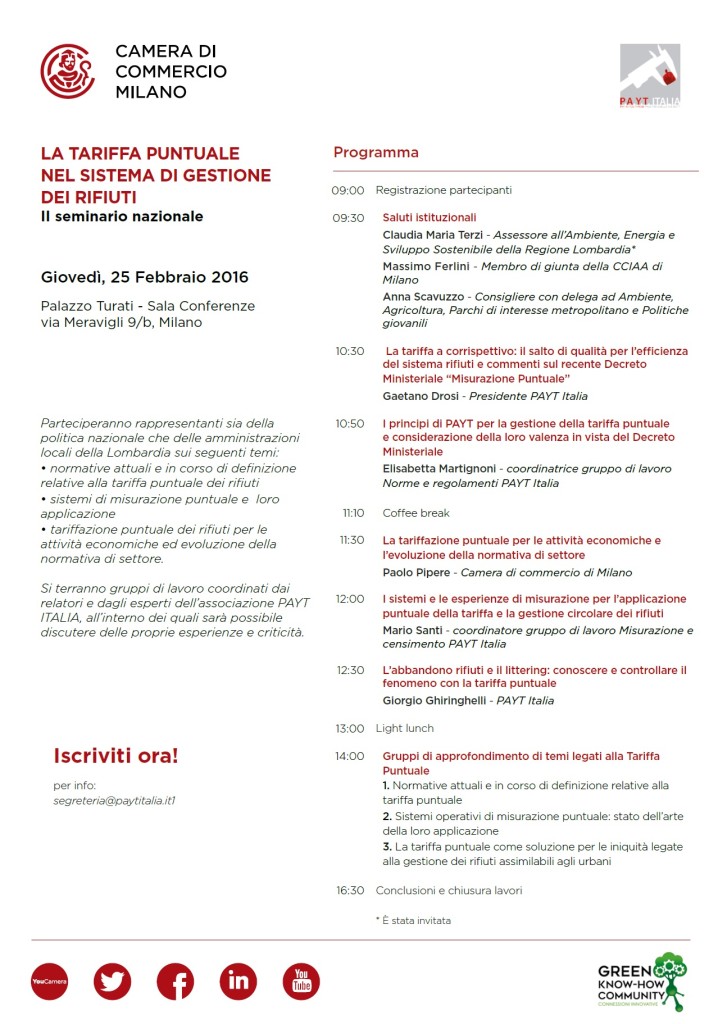 Locandina 2° convegno PAYT - CCIAA Milano 25.02.2016