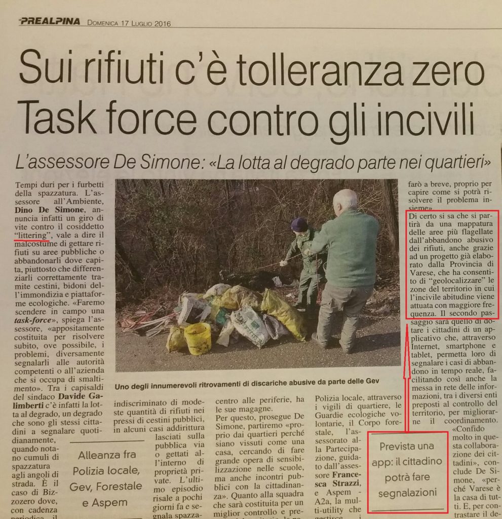 Varese contro il littering - Prealpina 17.07.2016