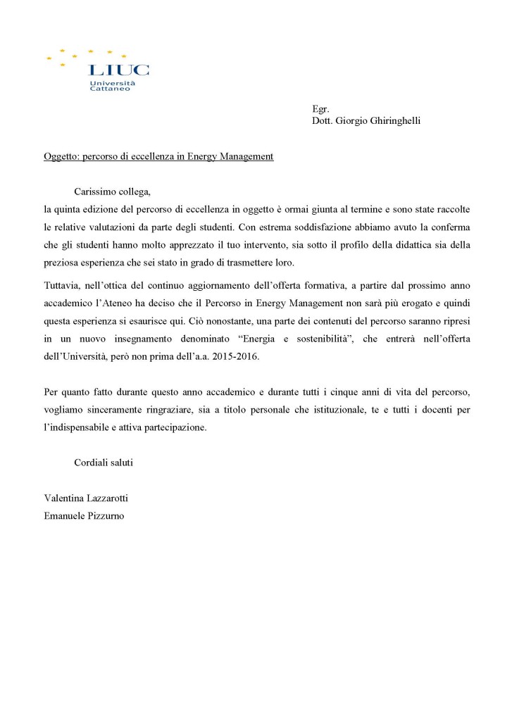 Lettera Ringraziamento Dott.Ghiringhelli