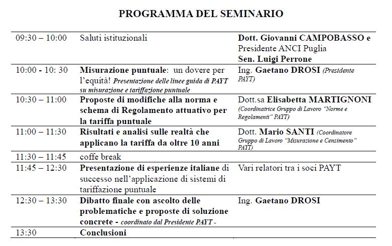 Programma seminario PAYT