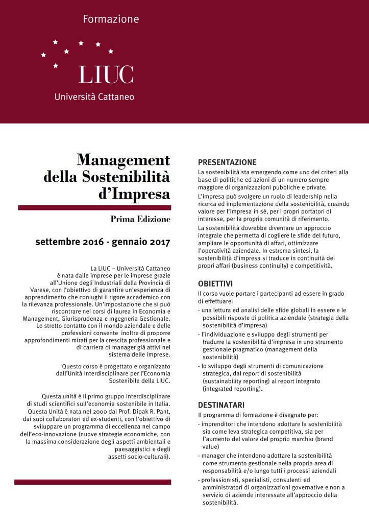 Copertina Management Sostenibilita LIUC 2016